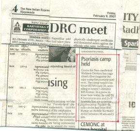 Deccan Chronicle - Psoriasis camp with Magnet therapy by KSS Kumar, Vijayawada